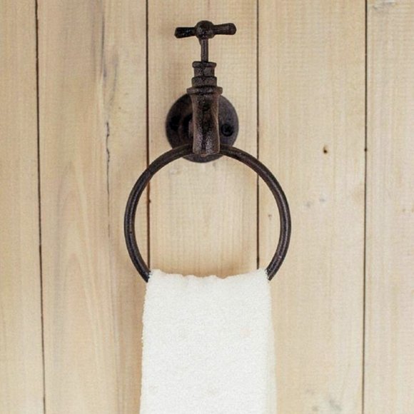 Farmhouse Garden Tap Cast Iron Towel Ring - Picture 5 of 12